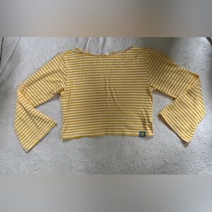 MOTHER Yellow and White Striped Tee - w/ sleeves that flare - size small